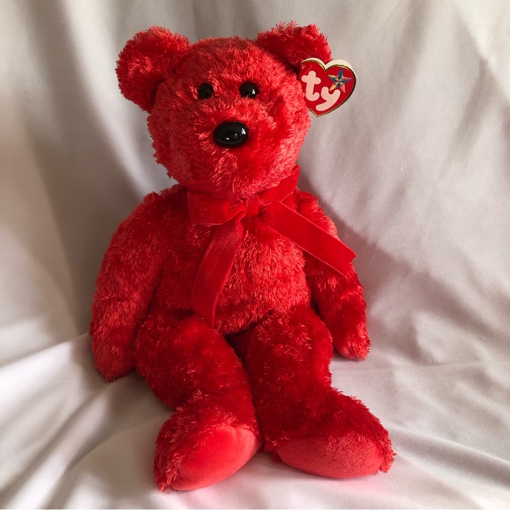 2001 Ty Beanie Buddy - Sizzle Red Valentine’s Bear with Velvet Ribbon - Picture 10 of 10